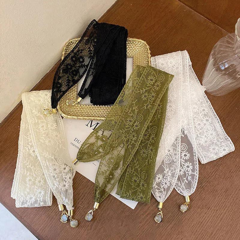Flower Lace Ribbon Hair Scarf For Women Multifunctional Headband Soft Neckerchief Long Neck Scarves Beach Accessories Gifts