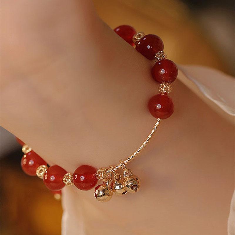 

How many dreams Natural red agate bracelet with bell pendant, niche jewelry for women, a gift for one s zodiac sign Red agate bracelet