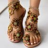 Flower Ladies Sandals Set Toe Rivet Flat Women's Shoes Vacation Plus Size Shoes