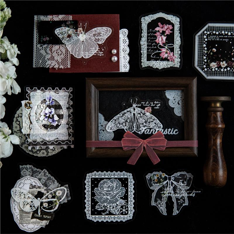 20 Sheets Lace Vintage Decor Stickers, Journal DIY Creative Decals, Album Phone Case Collage Material