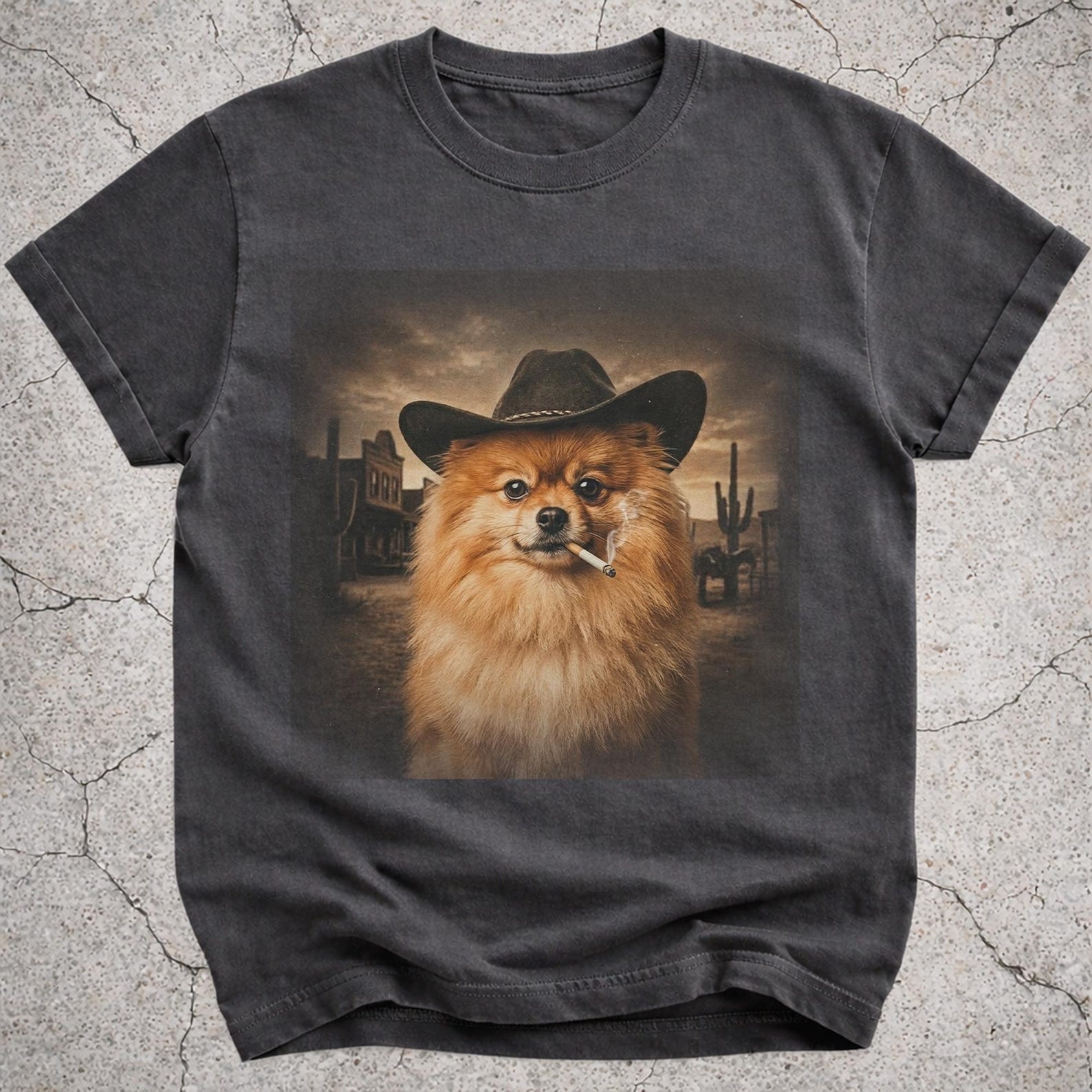 Pomeranian Cowboy Shirt, Western Pom Dog Meme Tee, Vintage Cowboy Dog Portrait, Funny Pomeranian Gift for Dog Lovers 3XL