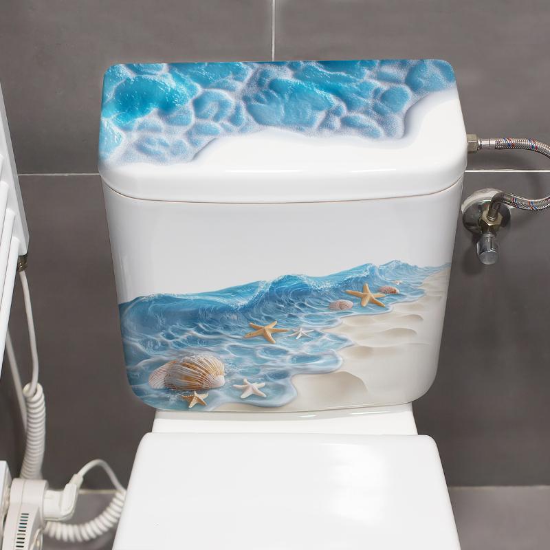 Ocean Wave Toilet Sticker Bathroom Realistic Beach Floor Decal Waterproof Anti-Slip Removable Bathtub Seashore Decoration