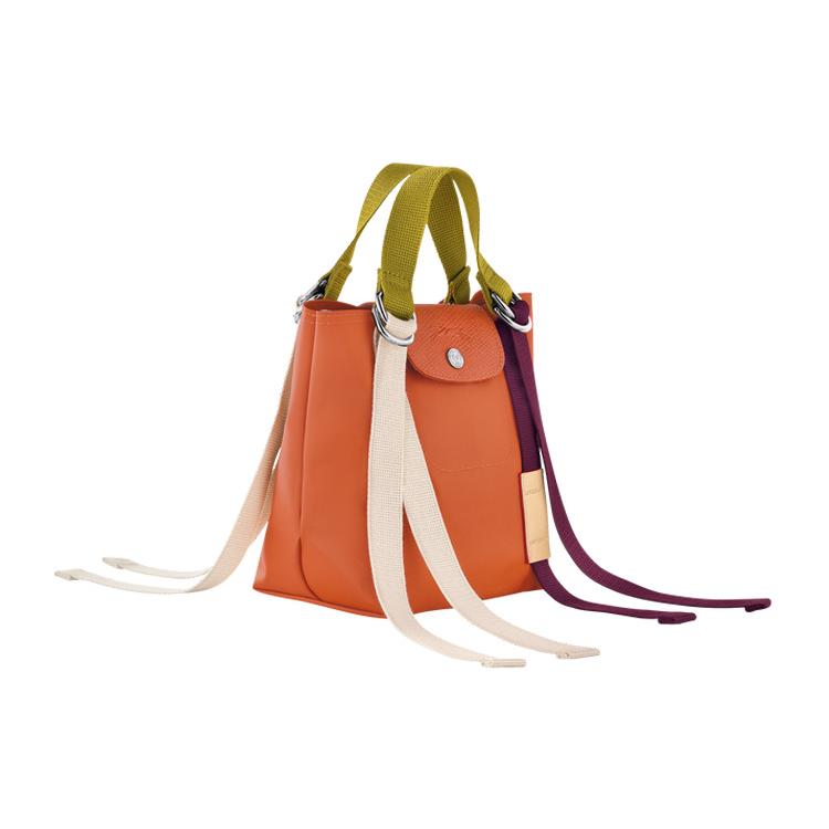 New LONGCHAMP Le Pliage Re Play Leather With Canvas And Polyamide One Shoulder Handbag Small Women's Carrot 10202HCCP69