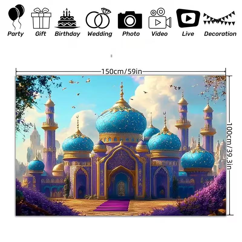 Purple Blue Magic Palace Backdrop Arabian Fantasy Castle Kids Birthday Baby Shower Photography Background