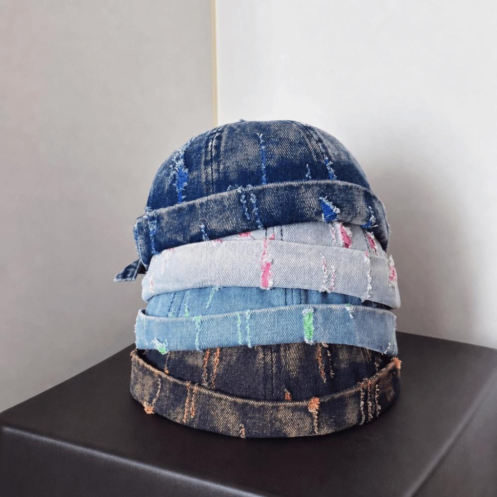Frayed Edges Denim Docker Cap Cotton Polyester Blend Distressed Denim Hat Men Women