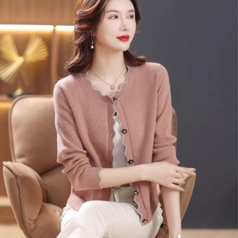 Women's Spring-Autumn Versatile Loose Short Knit Cardigan Outerwear Early Spring Sweater Jacket