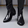 2026 Men's Crocodile Genuine Leather Chelsea Boots Black Pointed Toe Warm Lined Zip-Up Ankle Boots for Business Casual & Winter