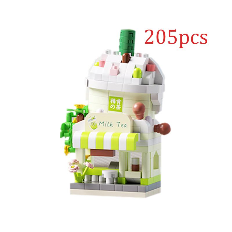 Restaurant Dessert Coffee Fruit Flower Store Snack Street View Cake Food House Building Blocks Kits Girls Bricks Model Kids Toys