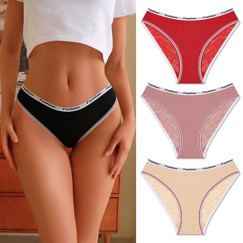 

3 шт./компл. женские хлопковые кружевные трусики с V-образным вырезом, сексуальные спортивные трусы с низкой талией, размеры S-XL, удобное нижнее белье, женские мягкие цветные трусы S&3pcs