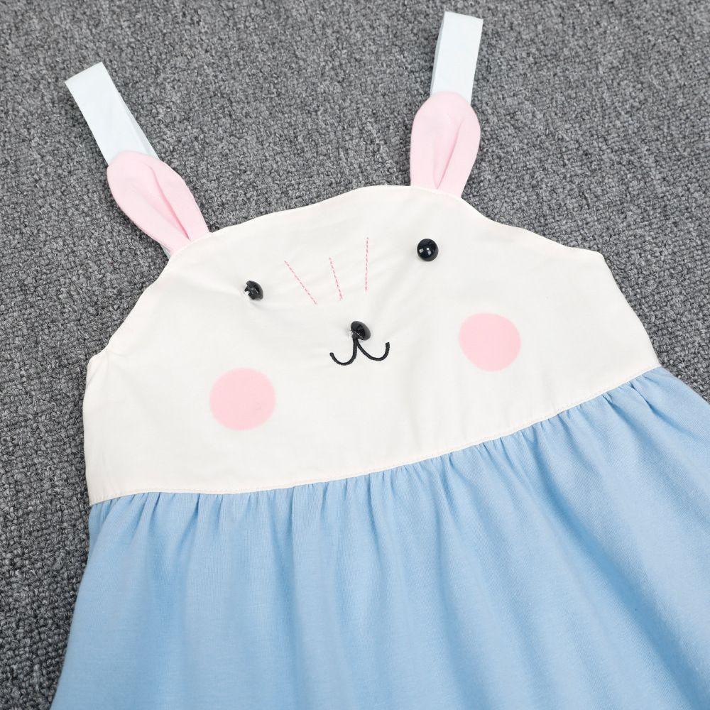 2024 New Baby Girls Summer Cotton Dress Cute Rabbit Suspenders Skirt Children Beach Casual Dresses