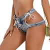 Women Casual Bandage Hollow Denim Shorts Blue Low Waist Denim Short Pants