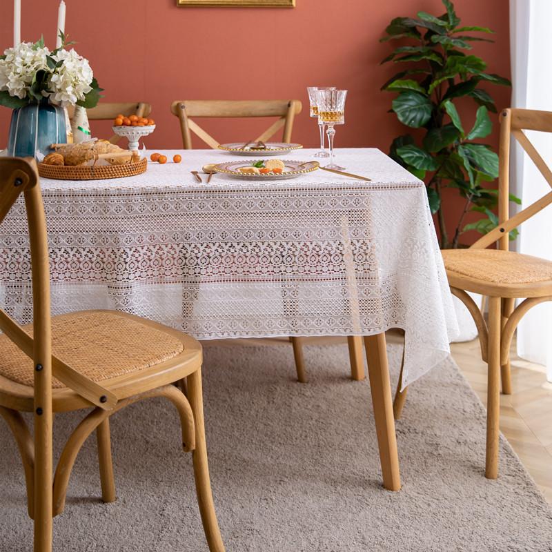 French Lace Beige Tablecloth Brocade Cotton Hollow Photo Flower Tablecloth Table Cloth Wedding Decoration