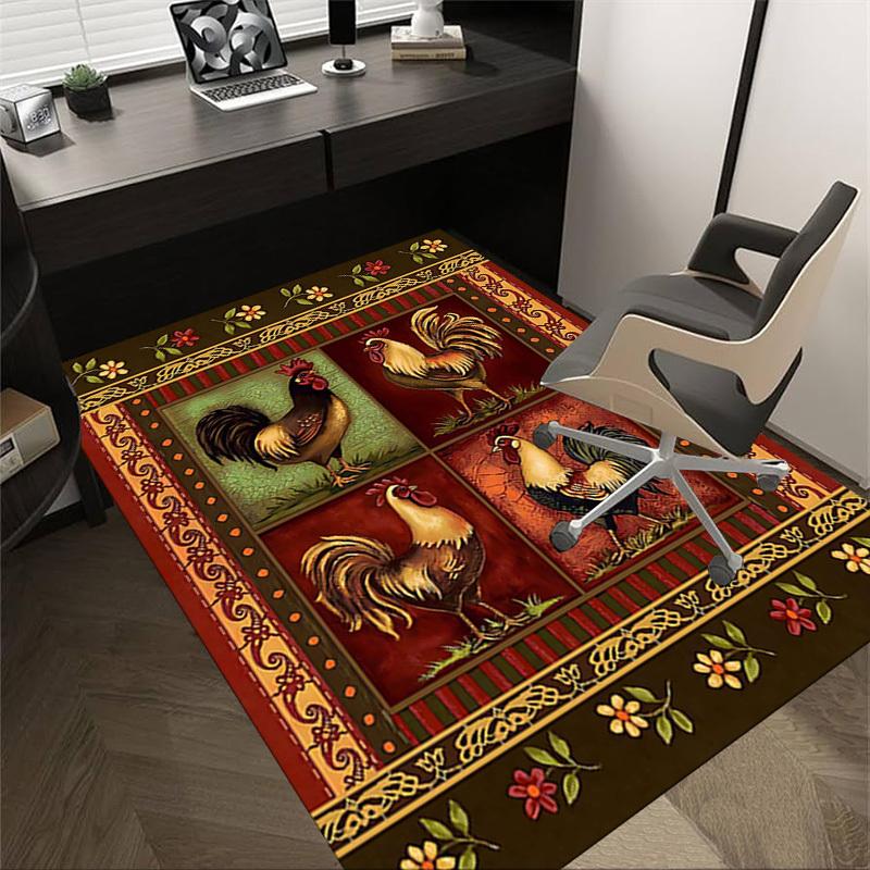 1PC Rooster Farmhouse Non-Slip Floor Carpet Compatible for Office&Living Room&Bedroom&Dining room - Flat- Soft & Pattern, Vibrant Colors-W301