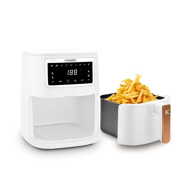 Kitchencook - Friteuse Sans Huile 4l - 8 Programmes - Minuterie Numérique - Thermostat Réglable - 1400w - Blanc