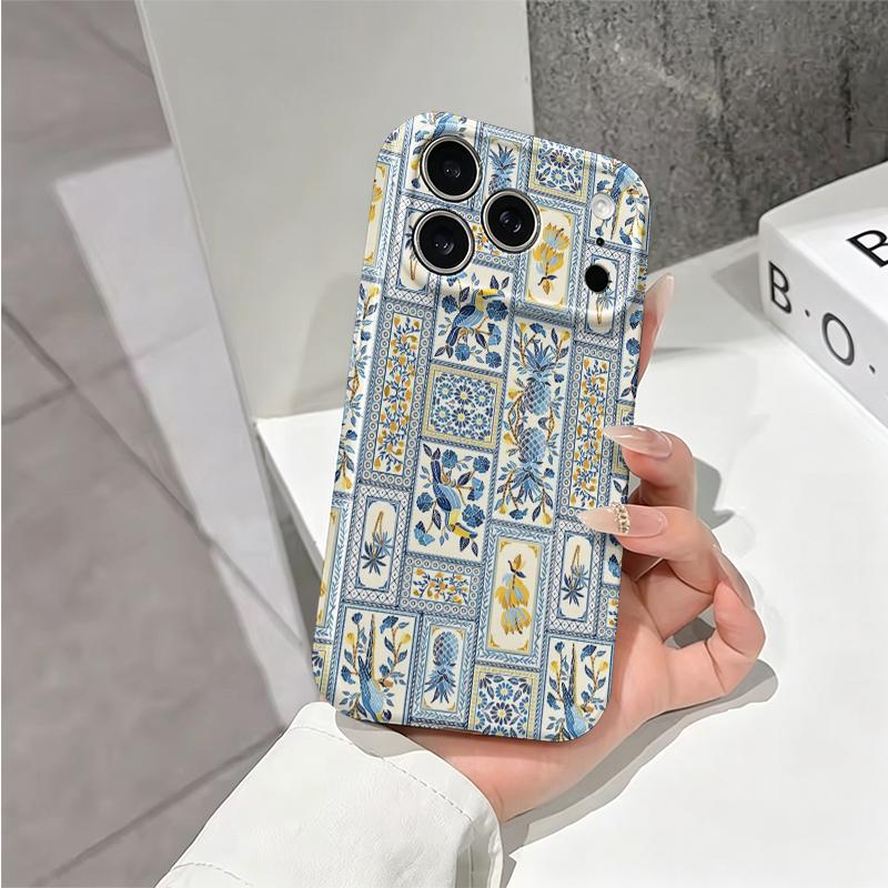 Artistic Mediterranean Parrot Pineapple Tile Graphic Art Film Aesthetic Protective Shockproof Bumper Case For iPhone 14 15 16 Pro Max Plus