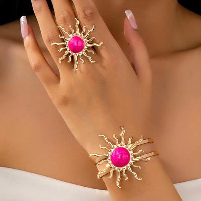Conjunto de Joias Elegantes de Pulseira e Anel de Girassol para Mulheres