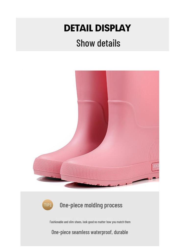 Women's Mid-Calf Waterproof Fashion Rain Boots - Non-slip, Wear-resistant, Solid Color Outdoor Water Shoes