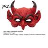Detailed Devil Cosplay Prop Scary Halloween Demon Foam Masque for Adults, Red Half Realistic Texture Face Masquerade Accessories with Horn Costume