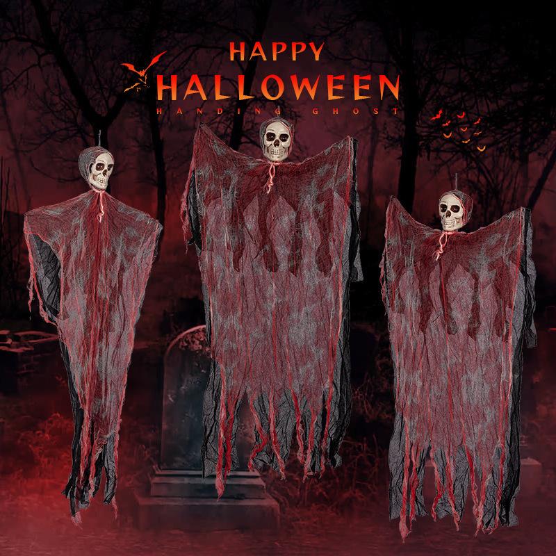 Halloween Hanging Ghost Scary Skeleton Gauze Ghost For Entrance Decoration Horror Party Outdoor Indoor House Decoration Props