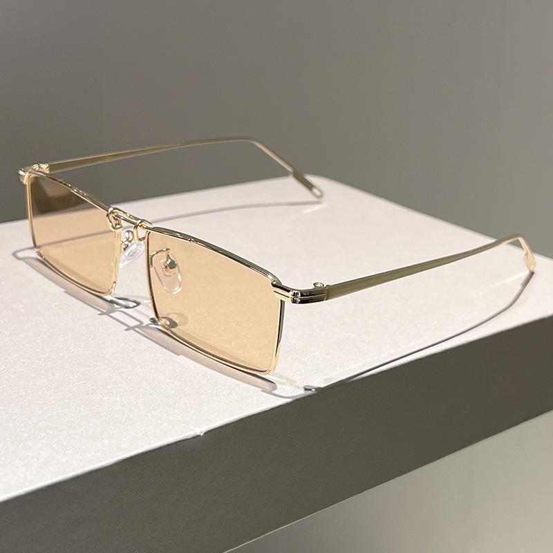Metal Frame Sunglasses Ultra-Light Driving Shades Retro Narrow Rectangle Sunglasses Skin-Friendly Vintage Sunglasses For Driving