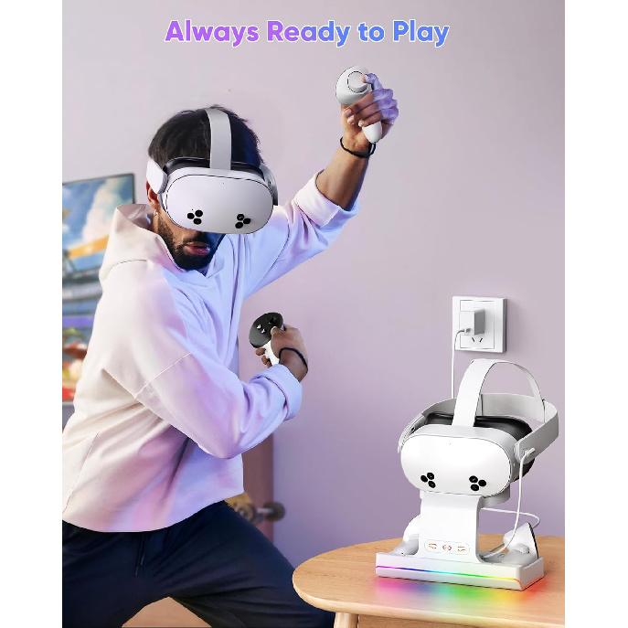 Charging Dock for Meta Quest 3 & Quest 3S, Fast Charging Station for Oculus Quest 3S/Quest 3 Accessories with RGB Light, Stand for VR Heatset with 2