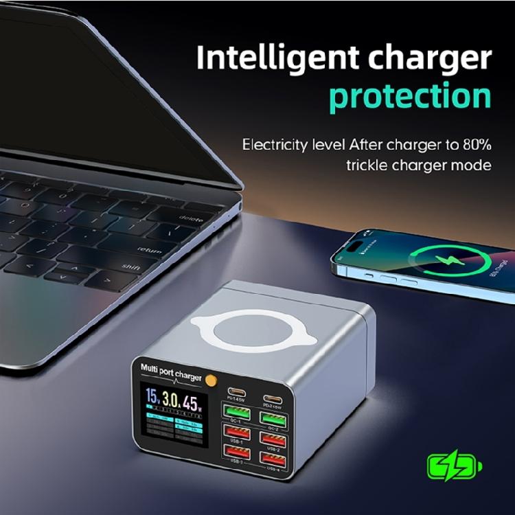 80W Multifunctional Fast Wireless Charger Station USB Type C LED Display Charging Adapter for Home Office Travel