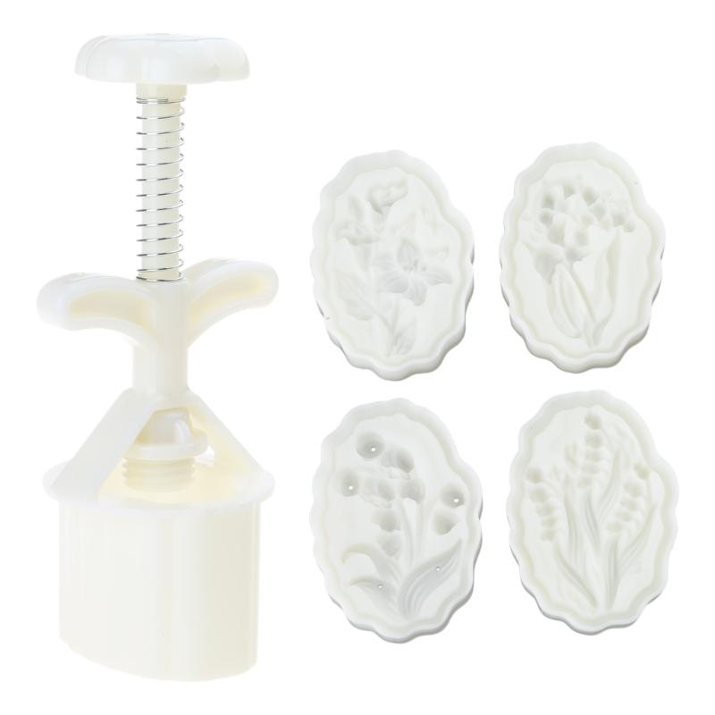 Lily of the Valley Shaped Mooncake Stamps Mooncake Molds Mooncake Tool Hand Pressure Plastic Material Baking Accessories 1