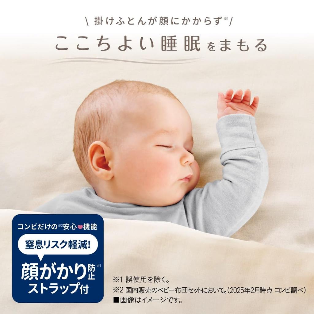 Combi Sukusuya Baby Down Comforter 7-Piece Set, Mini Size [Sleep Bear] with Face-Catching Strap