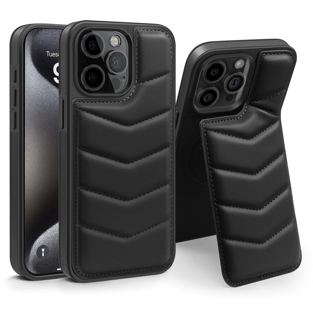 Geeignet für Apple 16Promax Handyhüllen, IPhone15 Magnetständer, Neue Lycra Daunenjacke Lederhülle