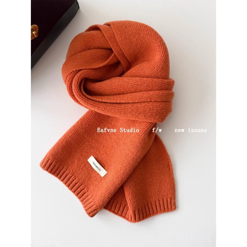 Korean Style New Versatile Solid Color Pure Wool Scarf for Women Autumn and Winter Warm Knitted Scarf Fashionable Versatile Scarf
