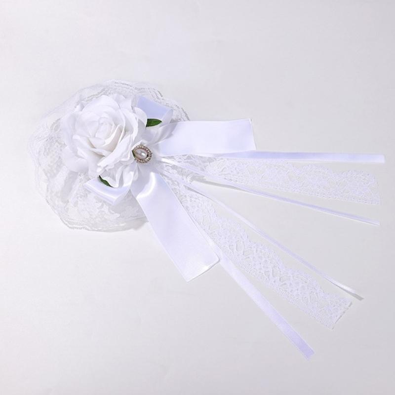 Lace Rose Flower Hair Clip Hair Styling Accessory with Long Ribbon Tails, Gothic Spring Clip for Women Costume Styling and Decoration Wear
