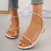 Damen Übergröße Flache Schuhe Sommer Neu Runde Zehenpartie Set-Zehen Dünn mit Weicher Sohle Rutschfest Verschleißfest Sandalen