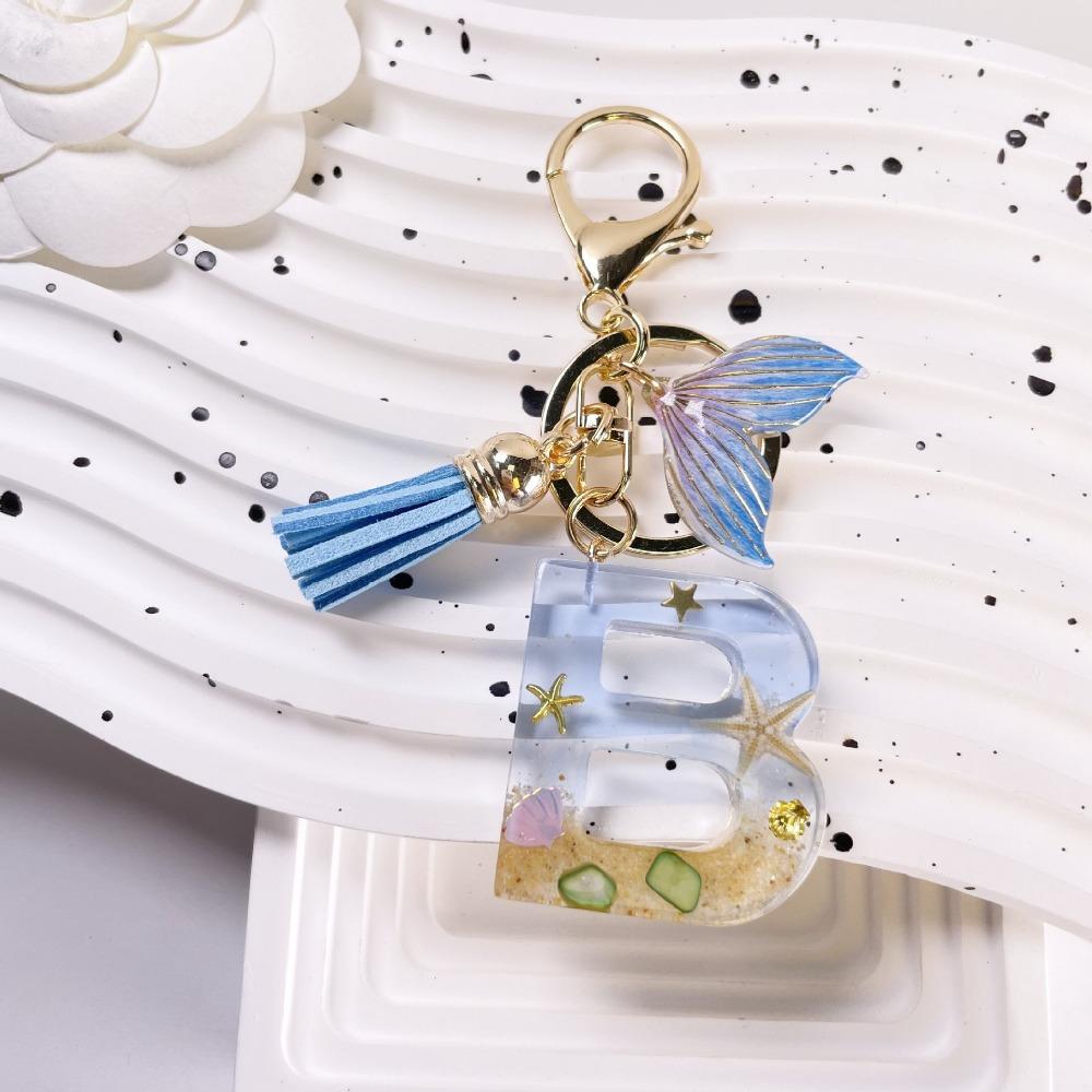 Blue Tassel Blue Ocean Letter Keychain Letters A To Z 26 Letter Keychain Handbag Decor