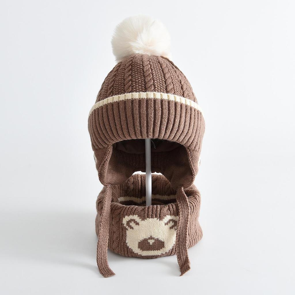 Children's Cute Bear Ear Winter Hat and Scarf Set - Warm, Windproof Knit for Students