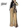Ținută de Birou 2 Bucăți/Set Set Formal Doamnă Sacou Pantaloni Mânecă Lungă Bloc de Culoare Dungat Guler Revers Cardigan Jachetă Pantaloni Lungime Medie Crăpătură Pantalon Evazat