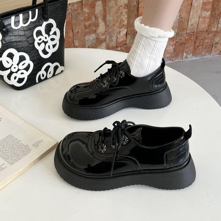 Size 35-42, large size women's shoes 41 fat feet British style small leather shoes women's spring new platform-soled student uniform single shoes