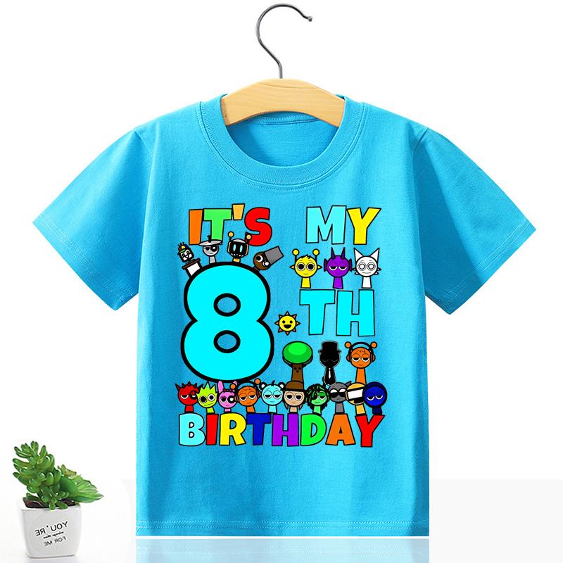 Sprunki Bursdagstall T-skjorte Jente Gutt Sommer Kort Erm Mote Casual Barn Baby Topper Søt T-skjorte Tegneserie Småbarnsklær Gave