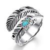Vintage Boho Style Feather Adjustable Open Ring Western Statement Ring for Women