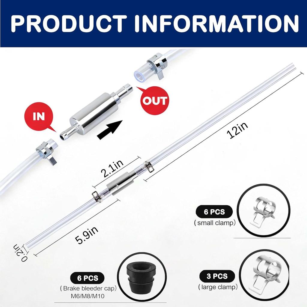 3PCS Brake Bleeder Hose One Way Check Valve, Universal One-Way Brake Bleeder Hose Kit with Check Valve,Bleeding Tool Kit for Hydraulic System,Soft