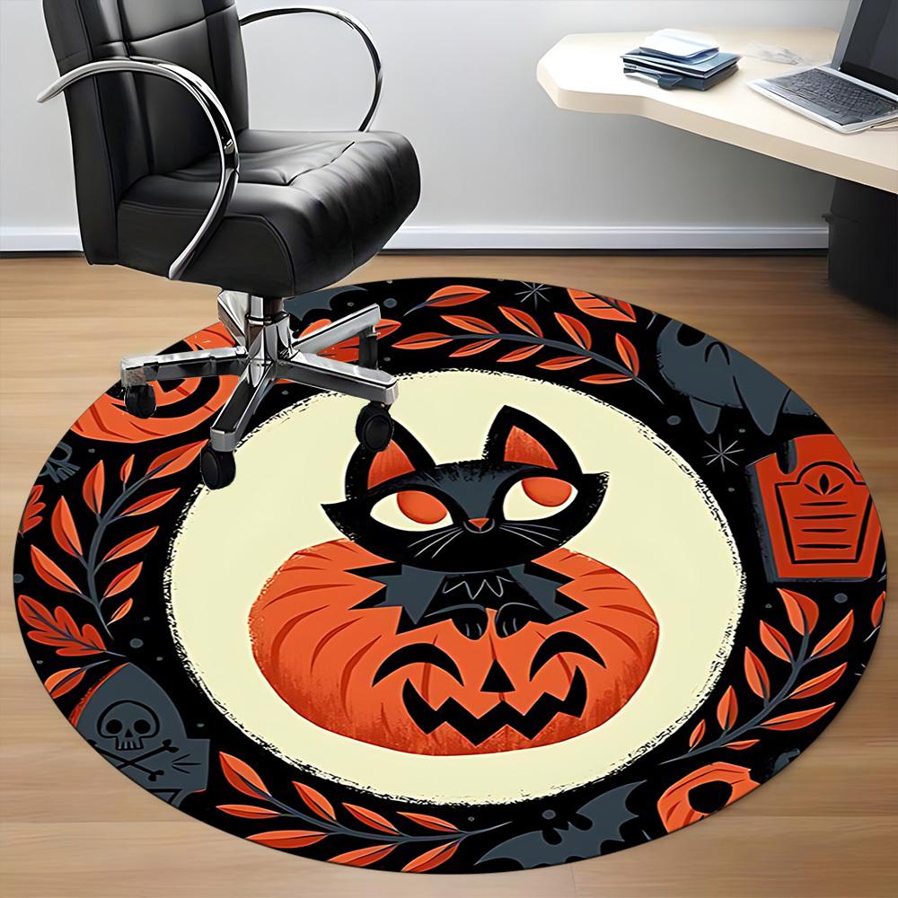1PC Halloween Pumpkin Office Round Rug, Non slip, Soft and Durable Office Rug for Interior Decoration, Perfect for Office