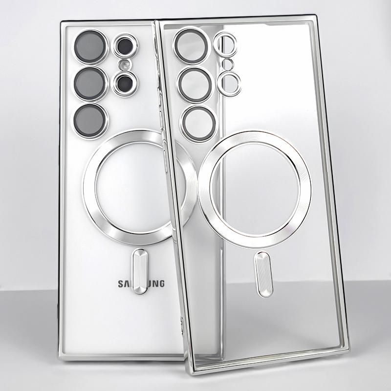 Plating Transparent For Magsafe For Samsung Galaxy S21 S22 S23 S24 Ultra Plus Case Magnetic Wireless Charging Silicone Cover