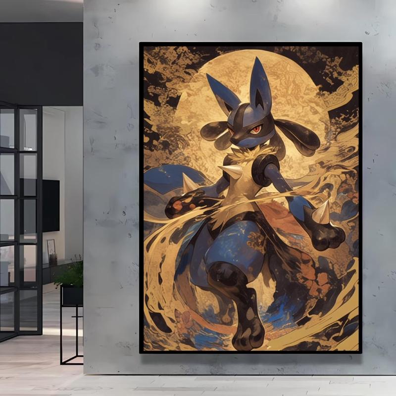 Hot Selling Anime Pokemon Lucario High Quality Retro Canvas Poster HD Printing Home Living Room Decor Holiday Gift Classic