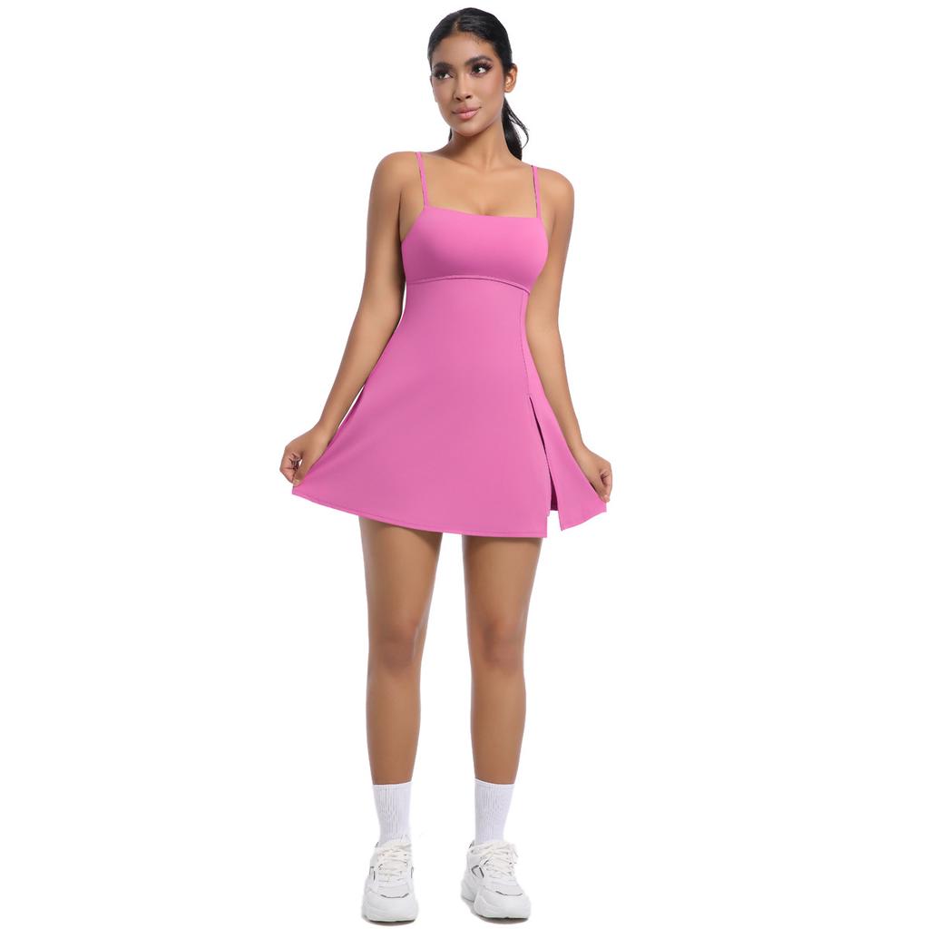 Anti Glare Base Sports Dress With Chest Cushion, Breathable Outdoor Golf Backless Camisole, Yoga Tennis Skirt For Women