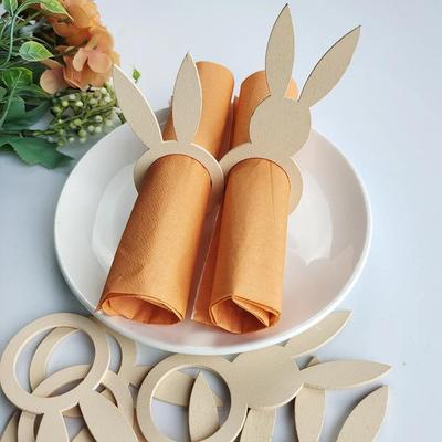 10 piezas/paquete de servilleteros de Pascua con forma de orejas de conejo, soportes de madera para servilletas, decoración de Pascua, suministros para decoración de mesa de fiesta de Pascua
