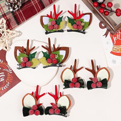 2 Stück Weihnachts-Haarklammer, Haarschmuck für Frauen Mädchen, Hirschohr-Haarspangen Schleifen-Haarnadeln für Weihnachtsfeier