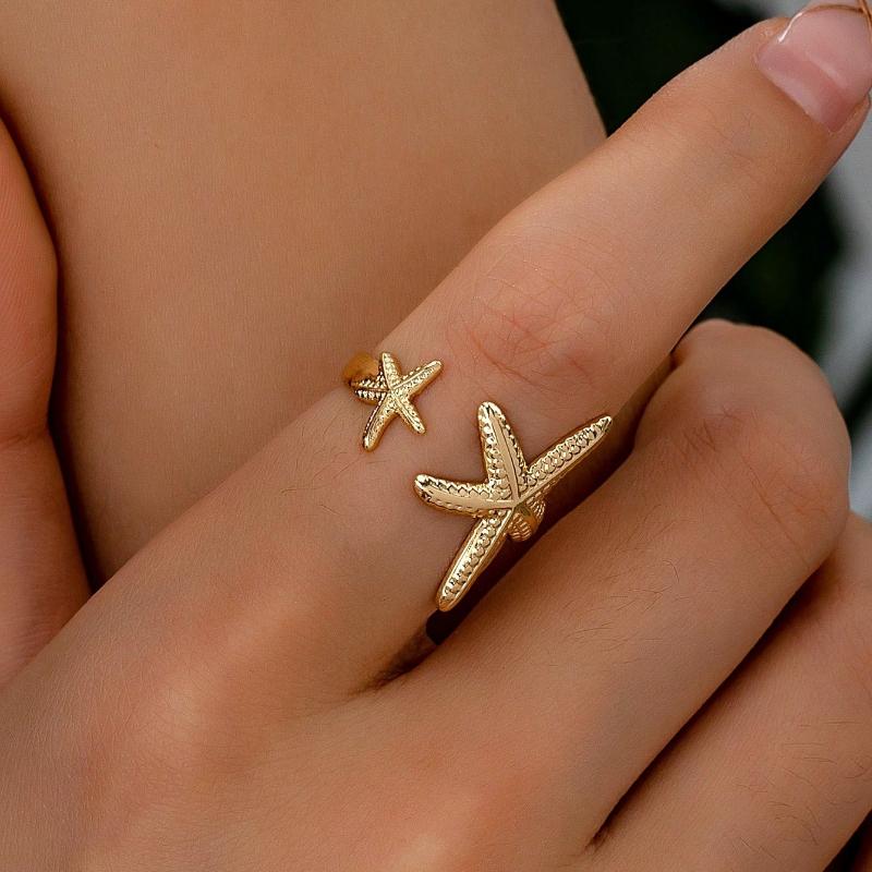1 Pc Golden Color Summer Vacation Beach Style Sea Star Starfish Ring For Women