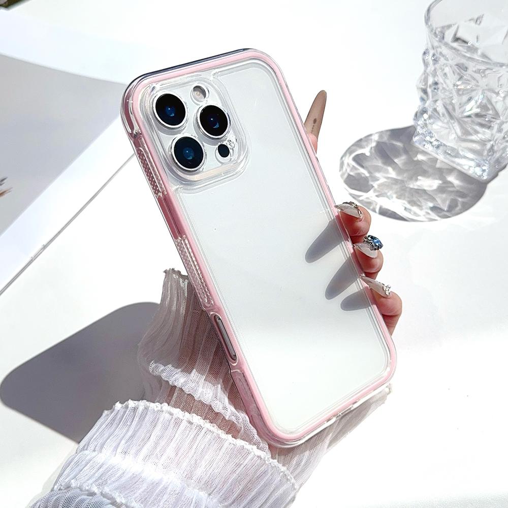2 IN 1 Clear Candy Color Case for For Iphone 16E 1 14 Plus 13 12 11 17 Pro Max Shockproof Bumper Protective Cover Phone Accessories