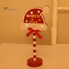 Christmas Street Sign Light with Bowknot Santa Stop Here North Pole Letter Vintage Reusable Xmas Holiday Decoration Desktop Guideboard LED Lamp