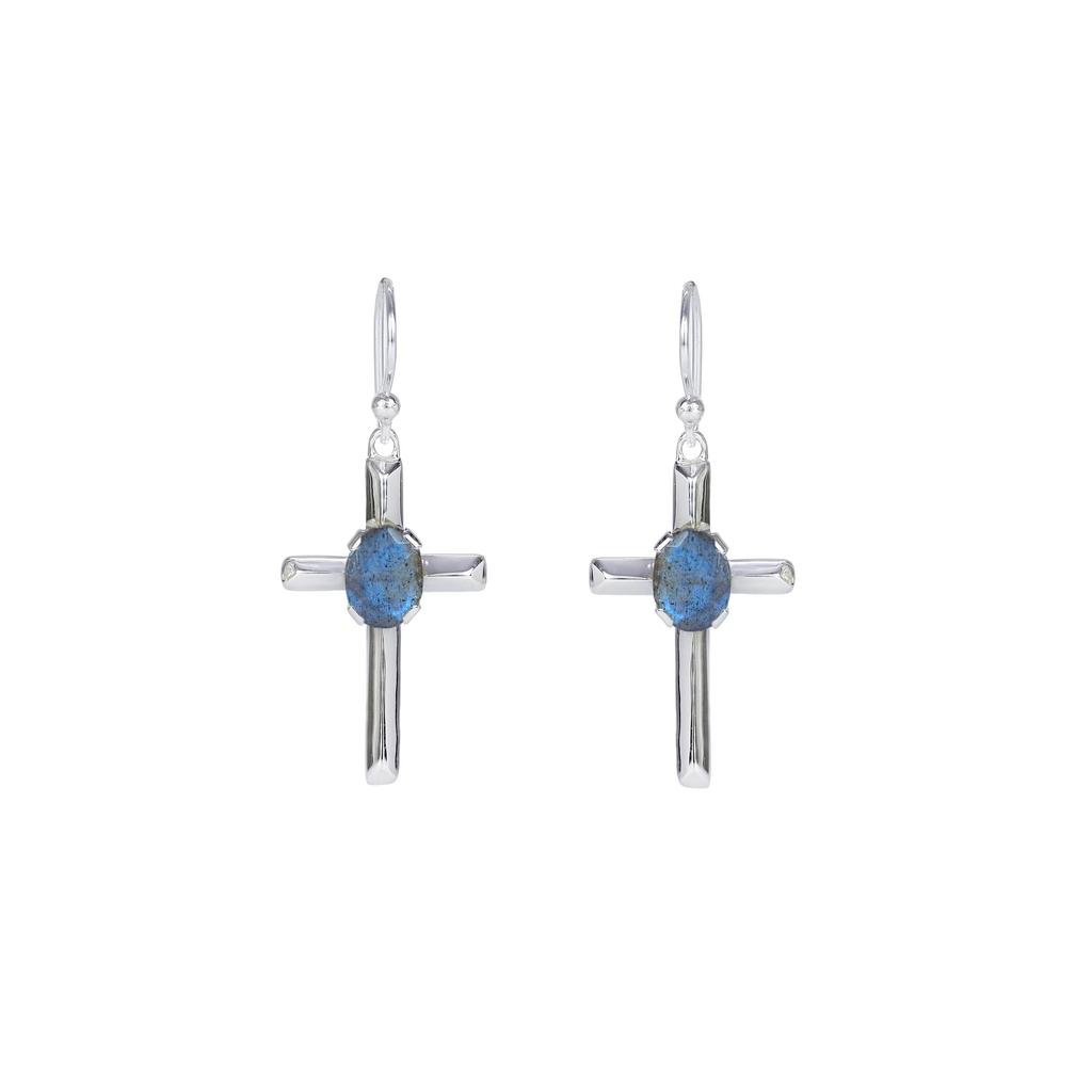 Sterling Silver Cross Earrings: Minimalist Red Garnet Religious Jewelry