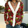 Women's Long Sleeve Christmas Print Top with Fuzzy Collar for Fall Winter Casual Wear